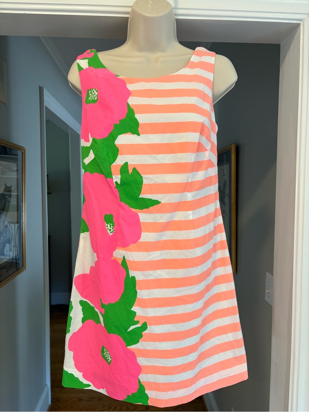 Lilly Pulitzer Pink & Coral Striped Scoop Neck Tunic with Green Floral Trim